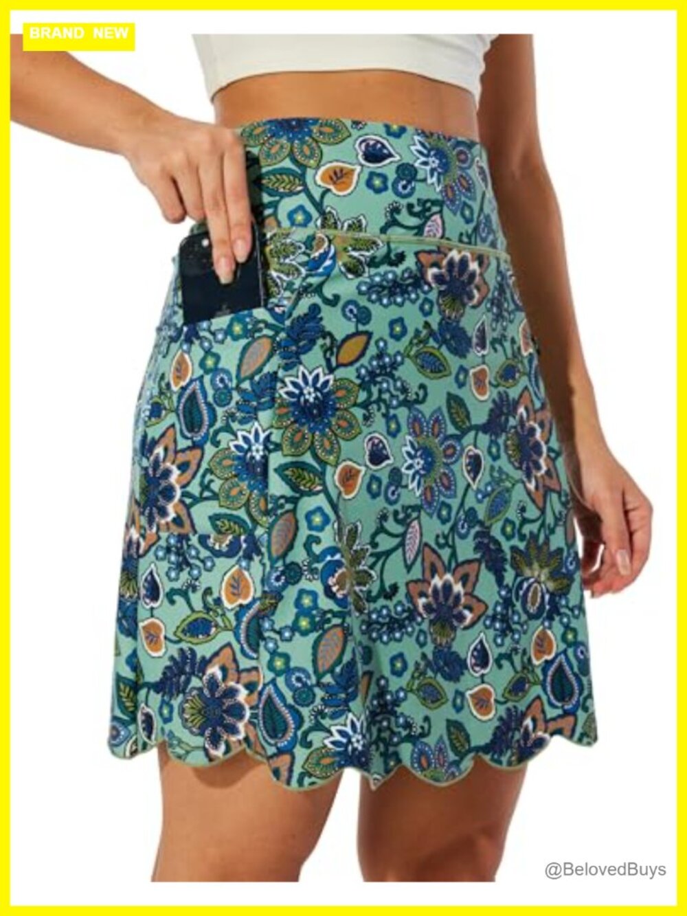 Women's Golf Skort with Zipper Pockets, Tummy Control, Scalloped Hem, 20 Inch